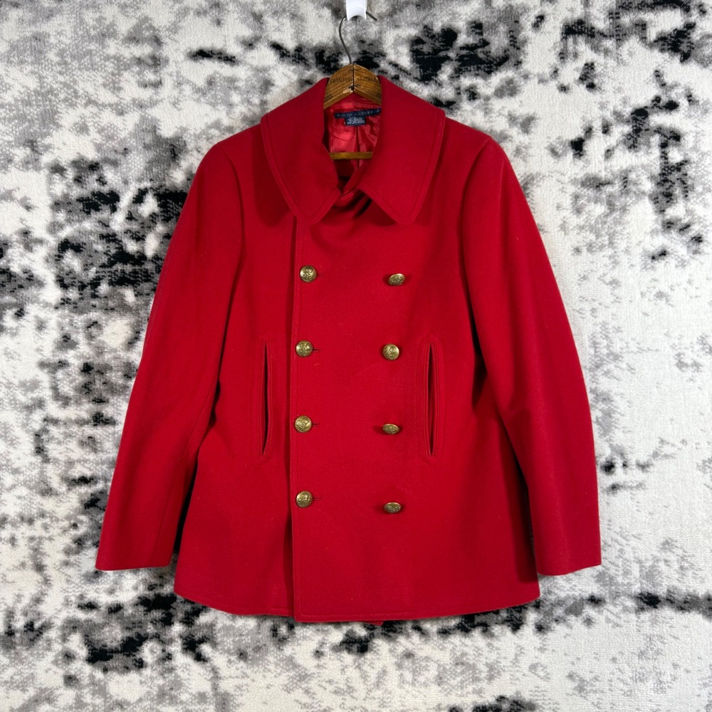 Ralph Lauren Pea Coat Womens 8 Wool‎ Cashmere Red Double Breasted Preppy